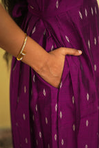 Magenta Silk Blend Long Pleated Gown with Zari Butta Weave Maxi dress | E - 008