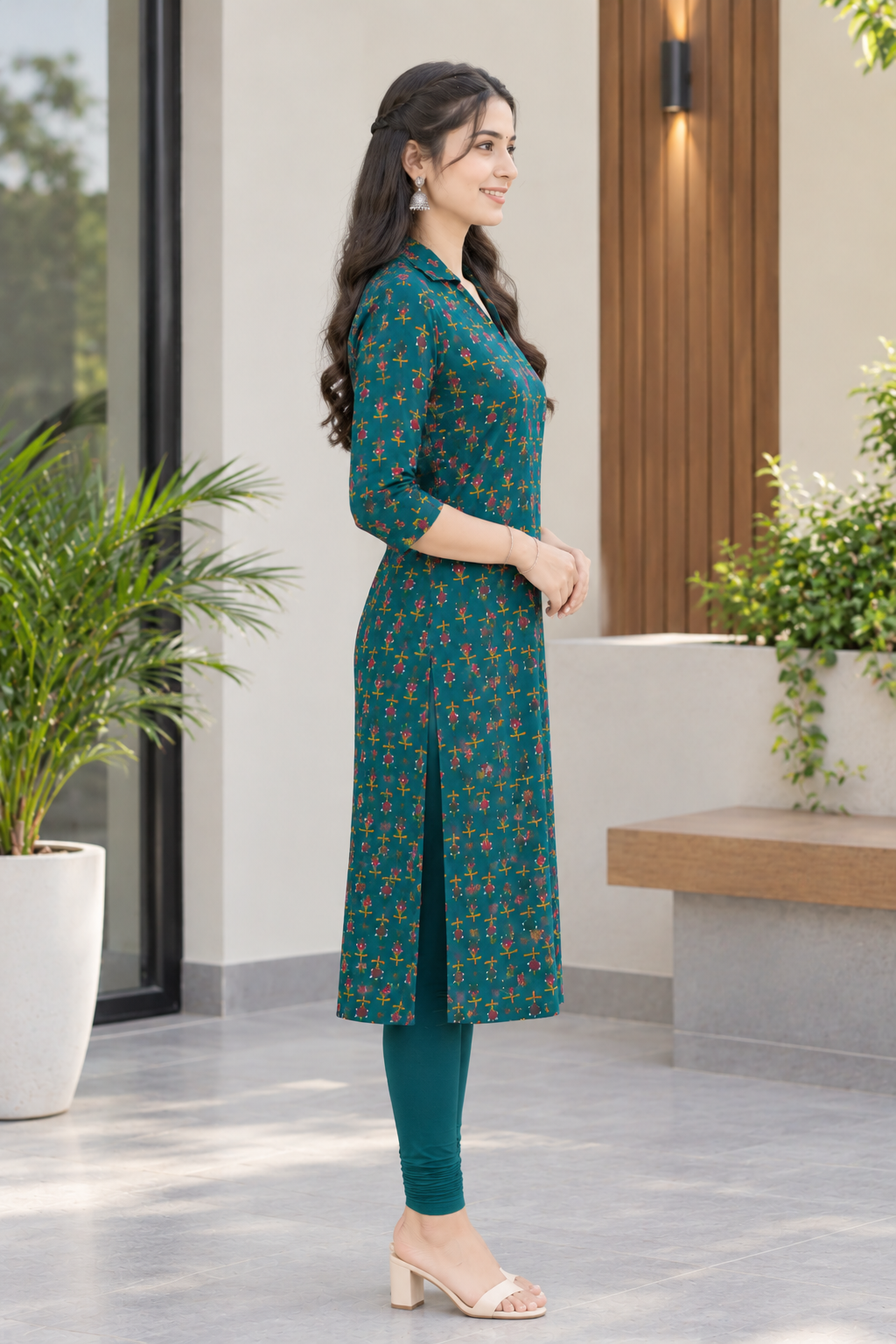 Emerald Green Floral Print Kurti Top