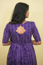 Deep Purple Checkered Box Pleated Maxi Dress | E - 009