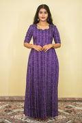 Deep Purple Checkered Box Pleated Maxi Dress | E - 009