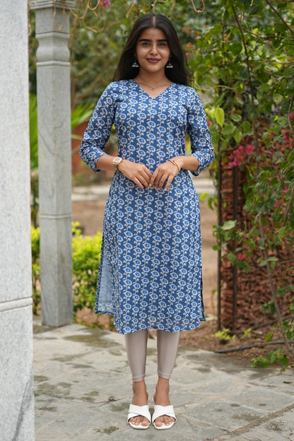 Blue Blossom Printed Straight Kurti Top | LCTB035