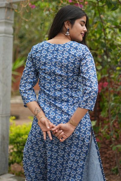 Blue Blossom Printed Straight Kurti Top | LCTB035