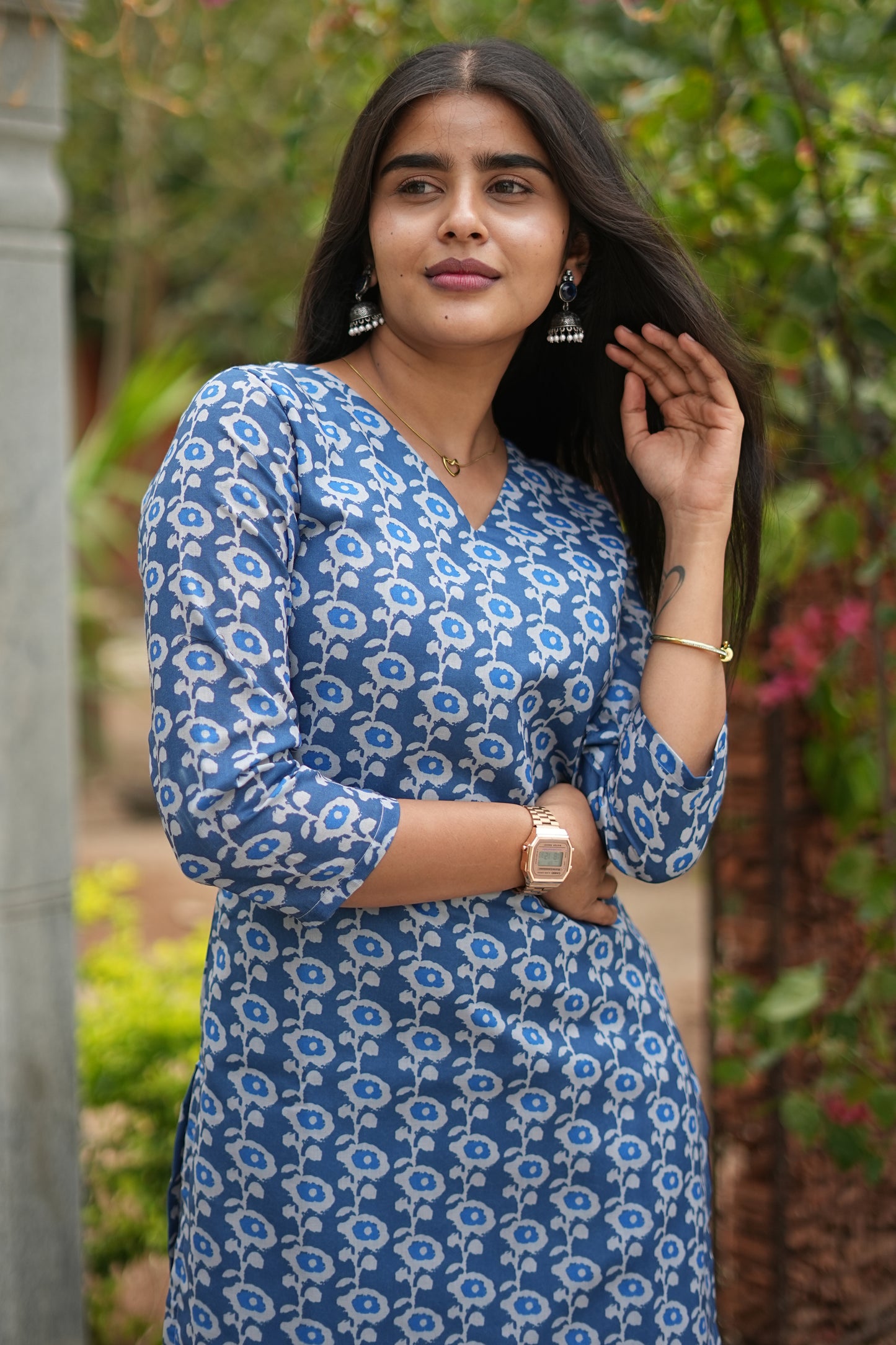Blue Blossom Printed Straight Kurti Top | LCTB035