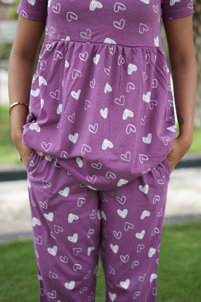 Purple Line Heart Peplum Co oords NF