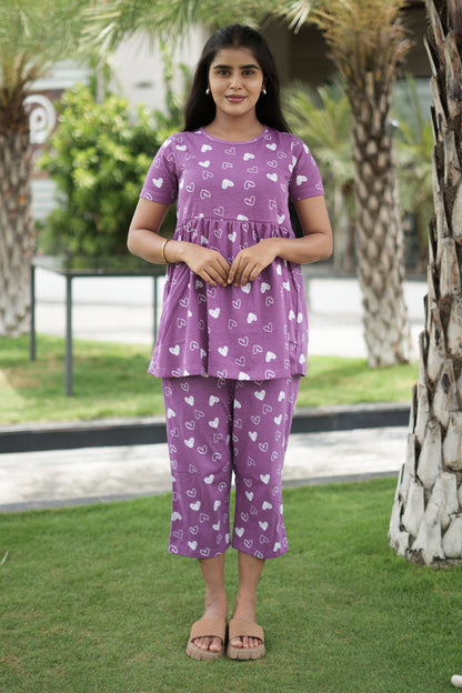Purple Line Heart Peplum Co oords NF