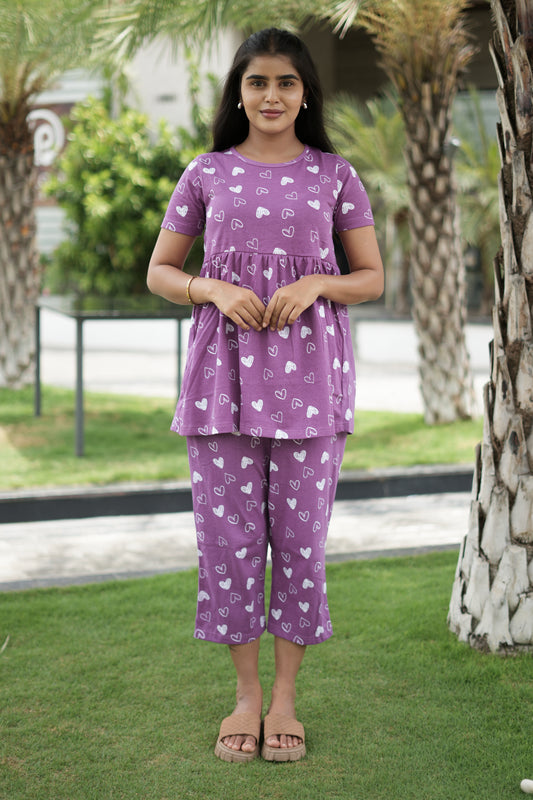 Purple Line Heart Peplum Co oords NF