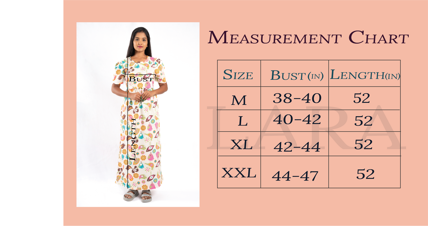 Zipless Feeding Maternity Gown Navy red Floral- Puff sleeve 52 inches