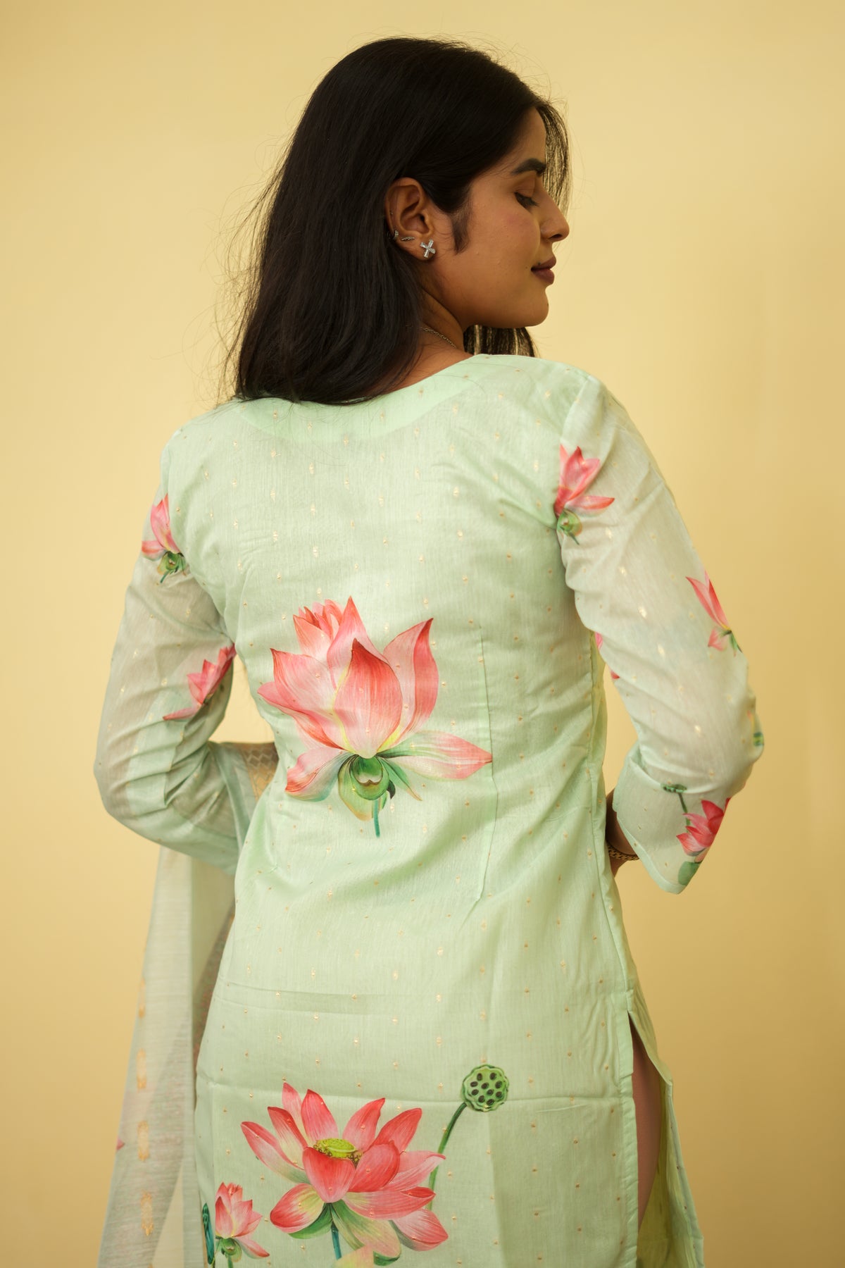 Pistha Blush Petals Printed Kurta with Dupatta | F - 002