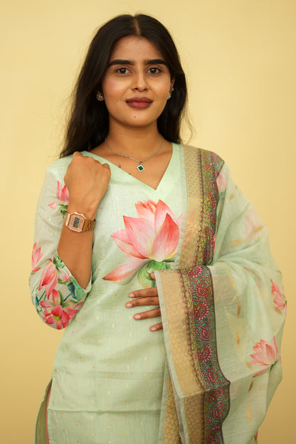 Pistha Blush Petals Printed Kurta with Dupatta | F - 002