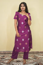Magenta Purple Silk Blend Kurta Set with Kalamkari Print Dupatta | G - 020