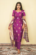 Magenta Purple Silk Blend Kurta Set with Kalamkari Print Dupatta | G - 020