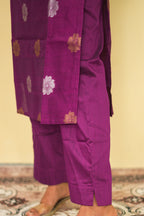 Magenta Purple Silk Blend Kurta Set with Kalamkari Print Dupatta | G - 020