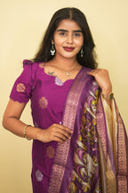 Magenta Purple Silk Blend Kurta Set with Kalamkari Print Dupatta | G - 020