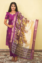 Magenta Purple Silk Blend Kurta Set with Kalamkari Print Dupatta | G - 020