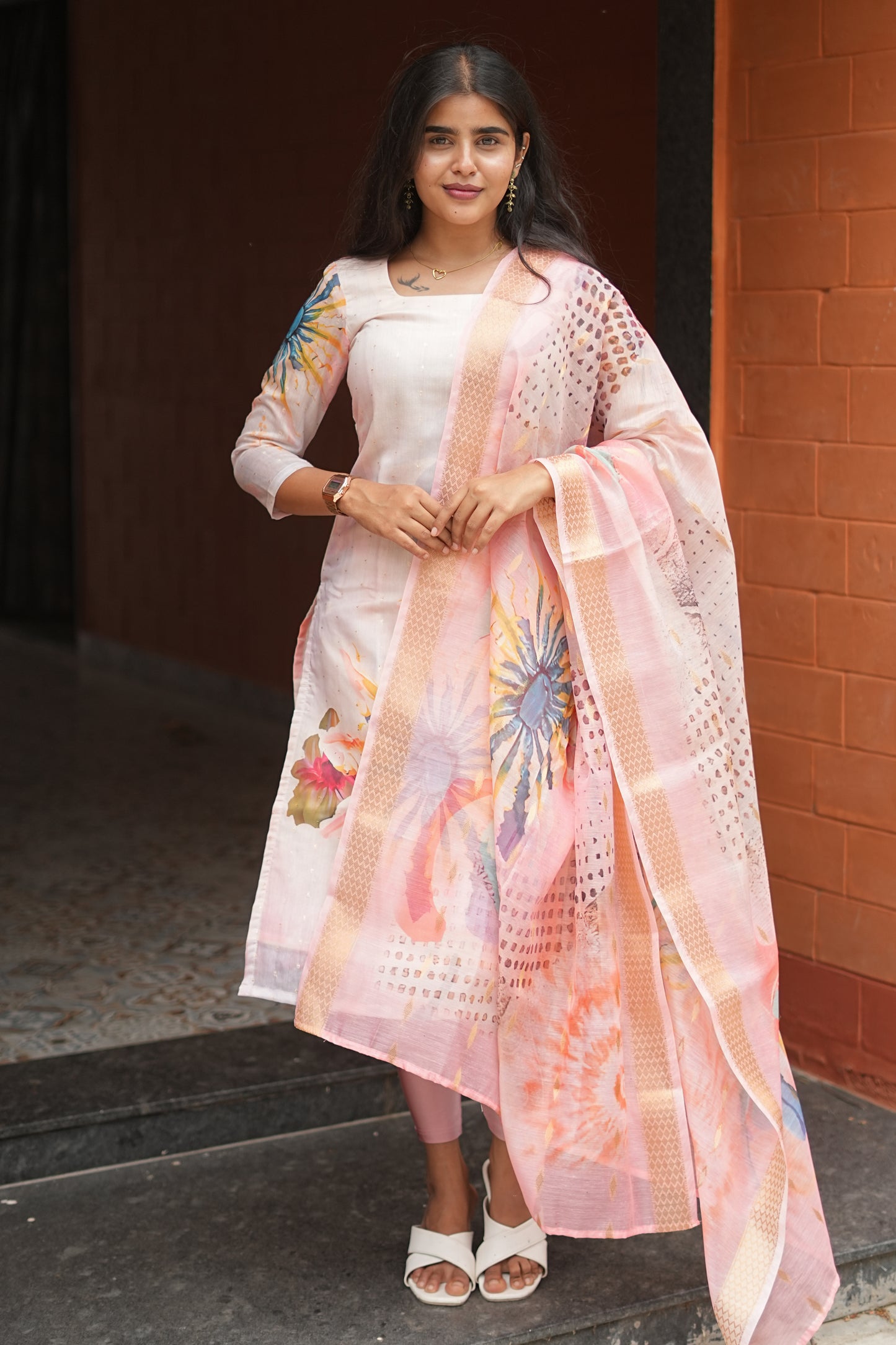Elisia Women's Mul Chanderi Cotton Ethnic Set with Dupatta | LCTE 040