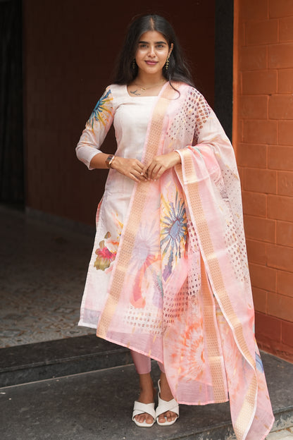 Elisia Women's Mul Chanderi Cotton Ethnic Set with Dupatta | LCTE 040