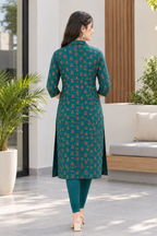 Emerald Green Floral Print Kurti Top