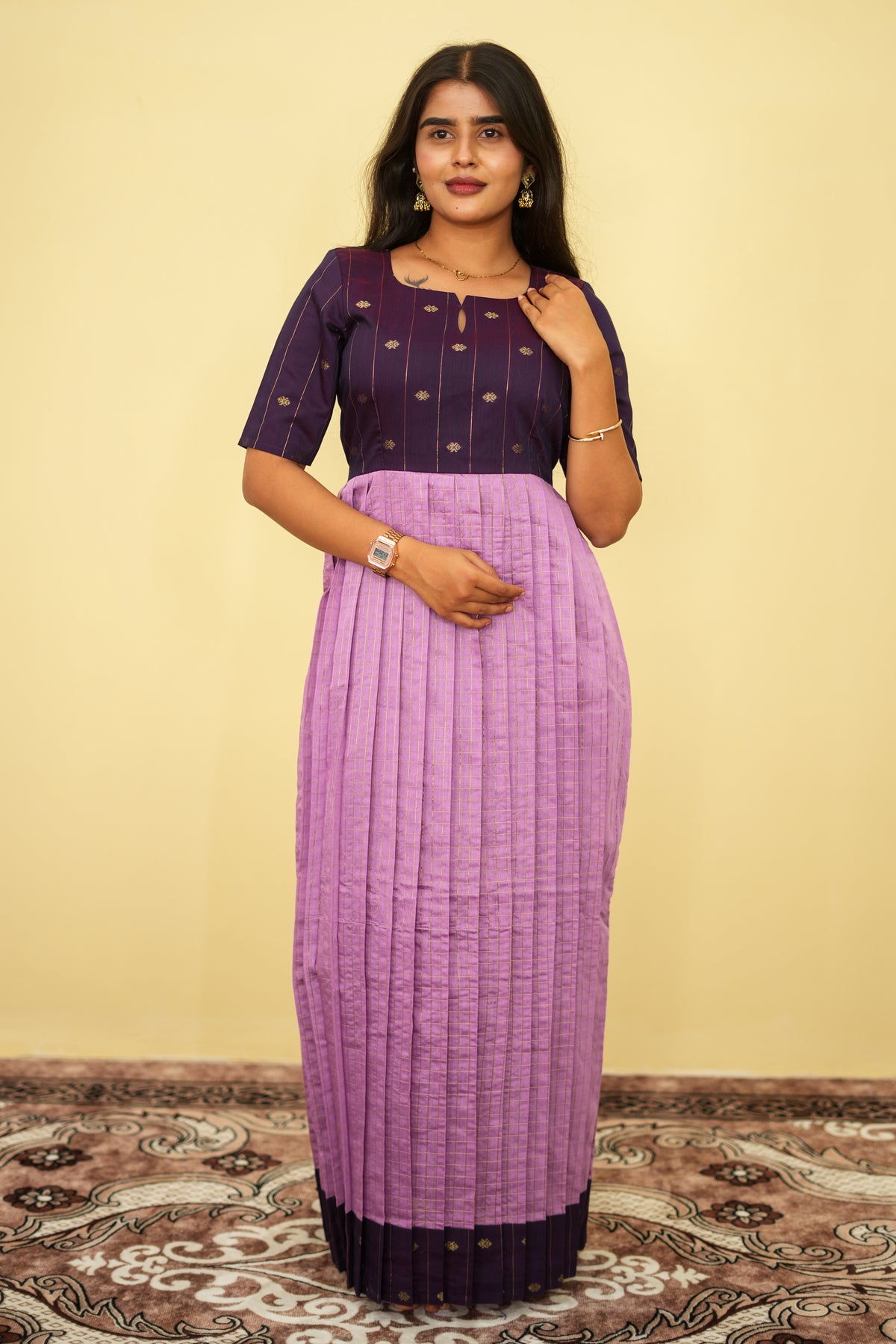 Royal Plum Zari Maxi Dress | Women Festive Maxi | E - 004