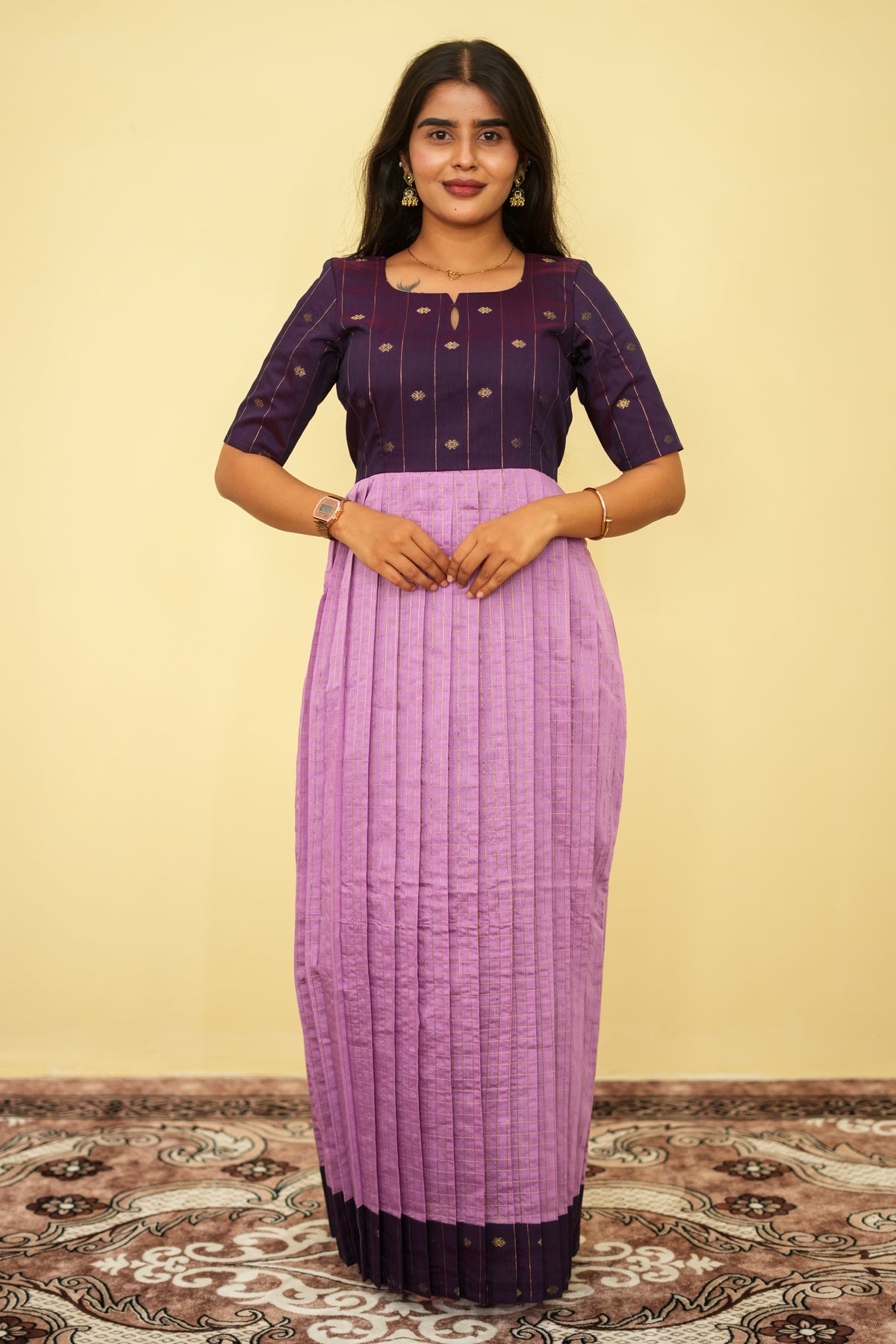 Royal Plum Zari Maxi Dress | Women Festive Maxi | E - 004