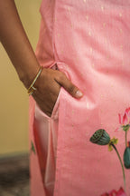 Elegant Baby Pink Lotus Floral Kurta Set 3pcs set | G - 019