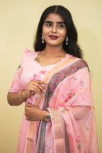 Elegant Baby Pink Lotus Floral Kurta Set 3pcs set | G - 019