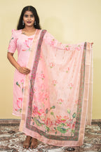 Elegant Baby Pink Lotus Floral Kurta Set 3pcs set | G - 019