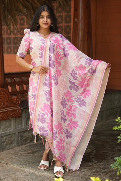 Pink Bloom Floral Printed Kurta Set with Dupatta | LCTP 038