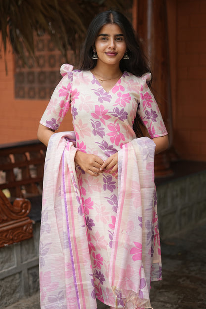 Pink Bloom Floral Printed Kurta Set with Dupatta | LCTP 038