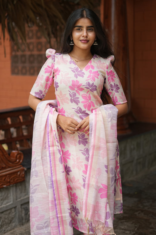 Pink Bloom Floral Printed Kurta Set with Dupatta | LCTP 038