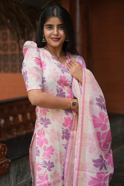 Pink Bloom Floral Printed Kurta Set with Dupatta | LCTP 038