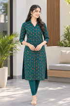 Emerald Green Floral Print Kurti Top