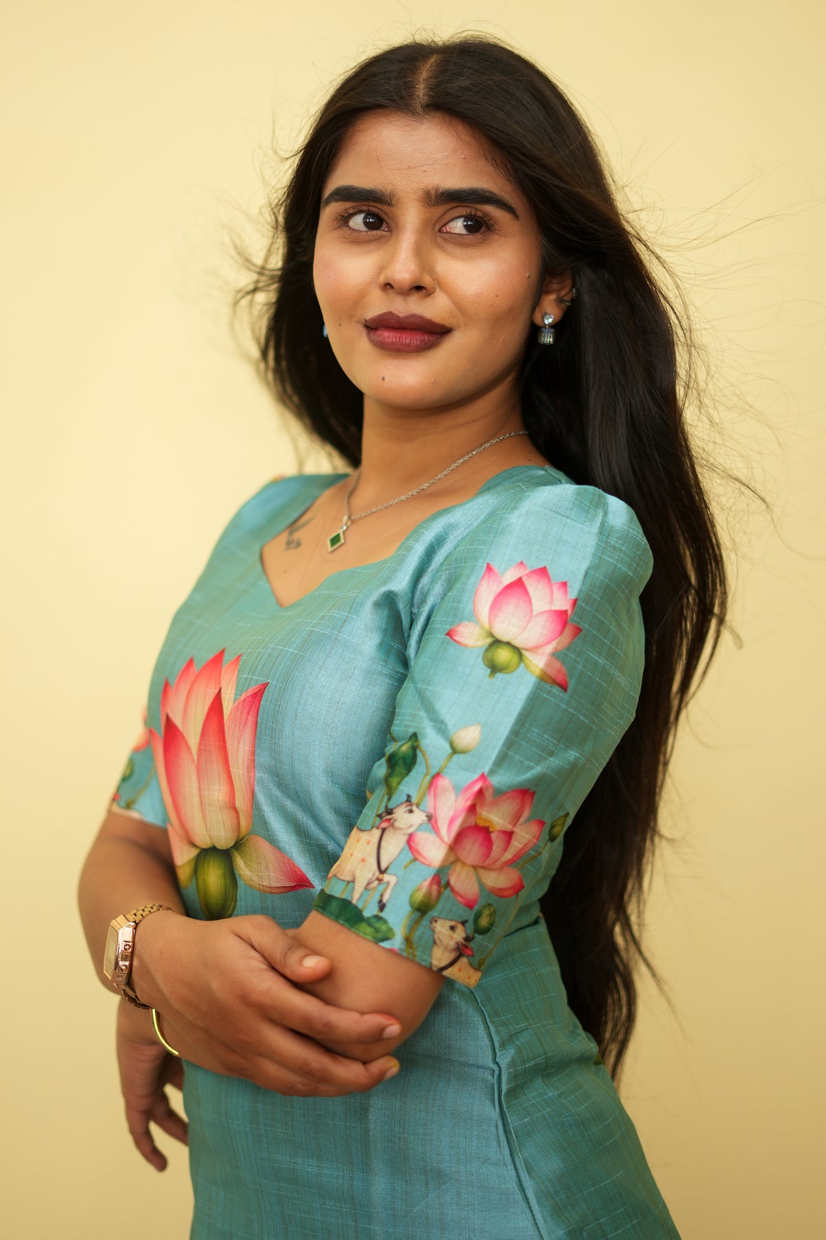 Sage Lotus Floral Ethnic - 3 pcs Kurta Set | G - 016