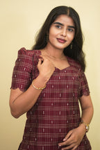 Maroon Checks Cotton Salwar Suit with Elegant Dupatta Set | G - 018