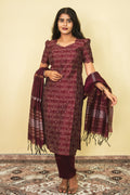 Maroon Checks Cotton Salwar Suit with Elegant Dupatta Set | G - 018