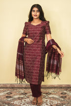 Maroon Checks Cotton Salwar Suit with Elegant Dupatta Set | G - 018