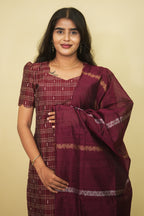 Maroon Checks Cotton Salwar Suit with Elegant Dupatta Set | G - 018