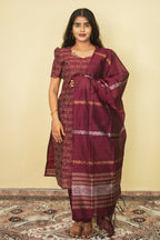 Maroon Checks Cotton Salwar Suit with Elegant Dupatta Set | G - 018
