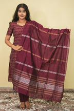 Maroon Checks Cotton Salwar Suit with Elegant Dupatta Set | G - 018