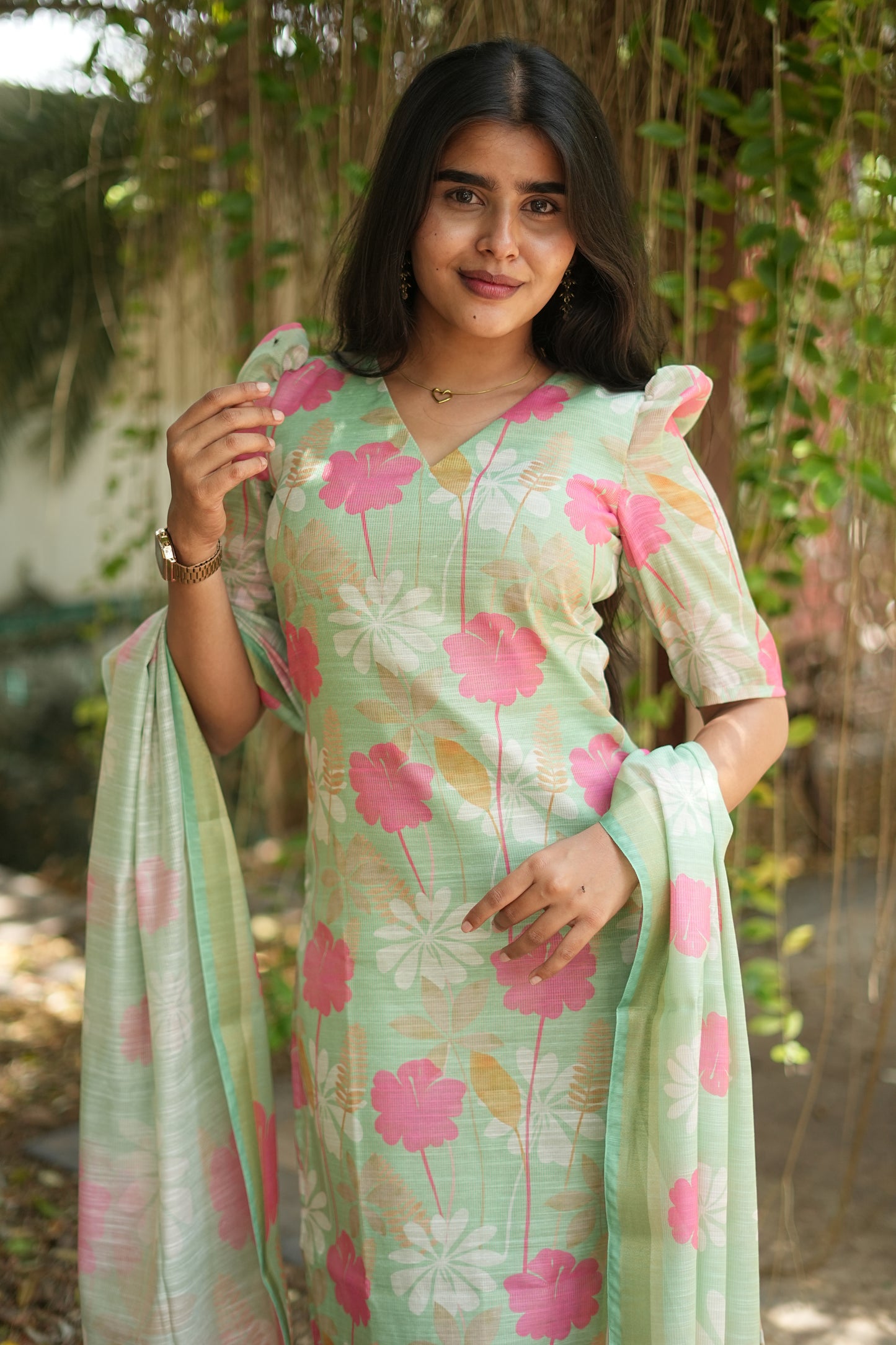 Mint Green Blossom Floral Printed Kurta Set with Dupatta | LCTM 039