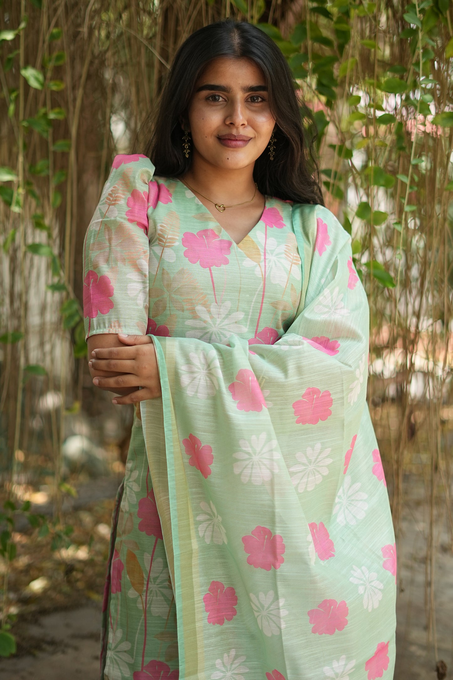 Mint Green Blossom Floral Printed Kurta Set with Dupatta | LCTM 039
