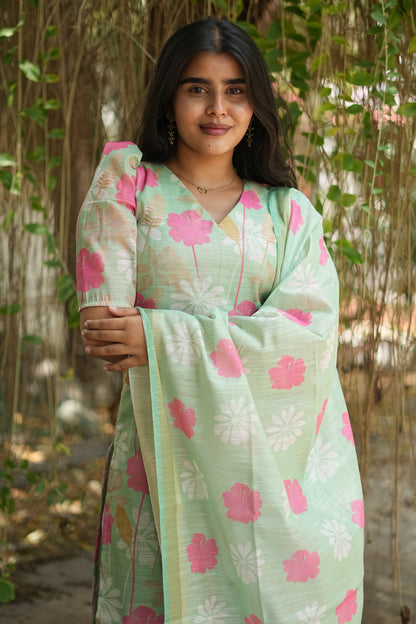 Mint Green Blossom Floral Printed Kurta Set with Dupatta | LCTM 039
