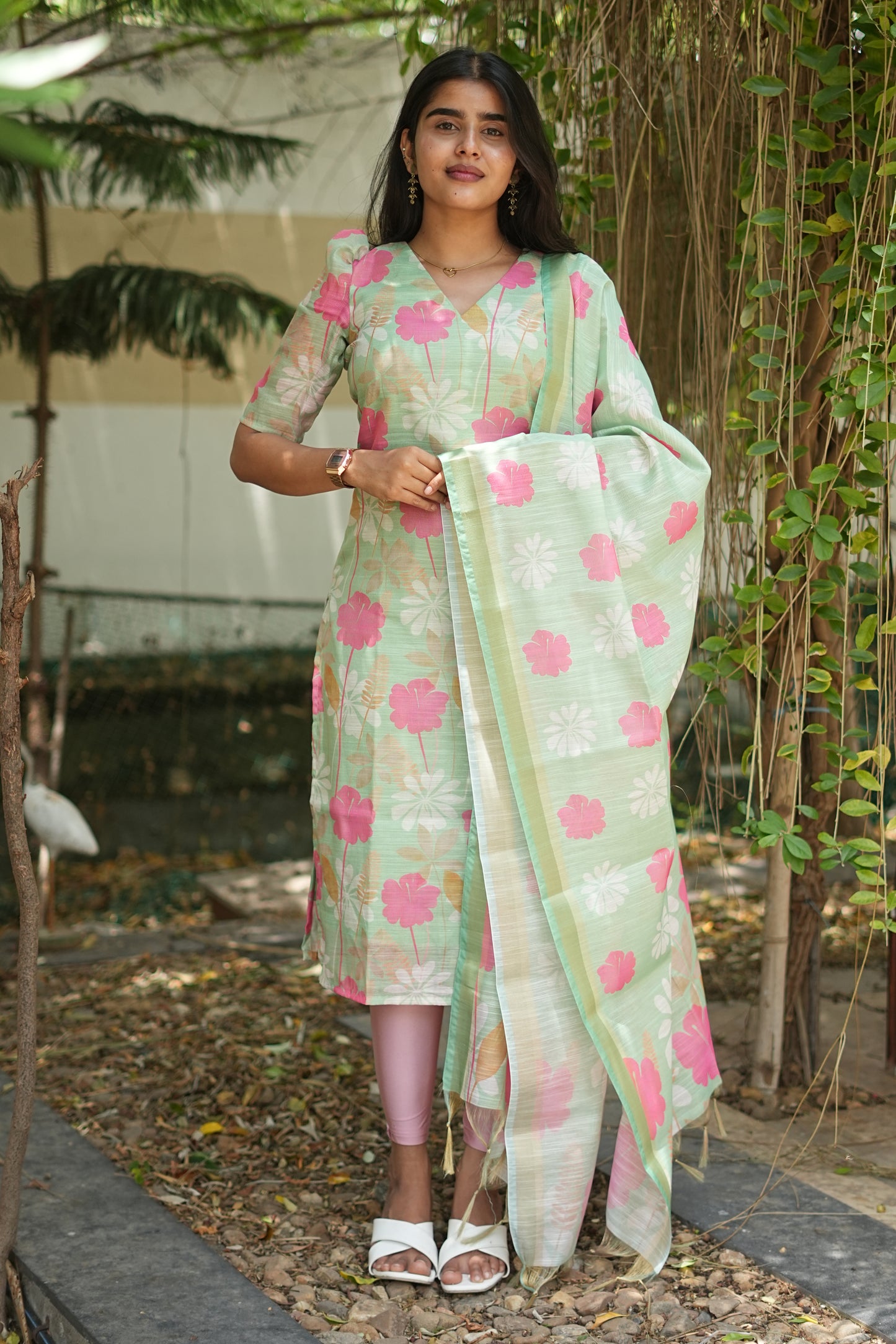 Mint Green Blossom Floral Printed Kurta Set with Dupatta | LCTM 039