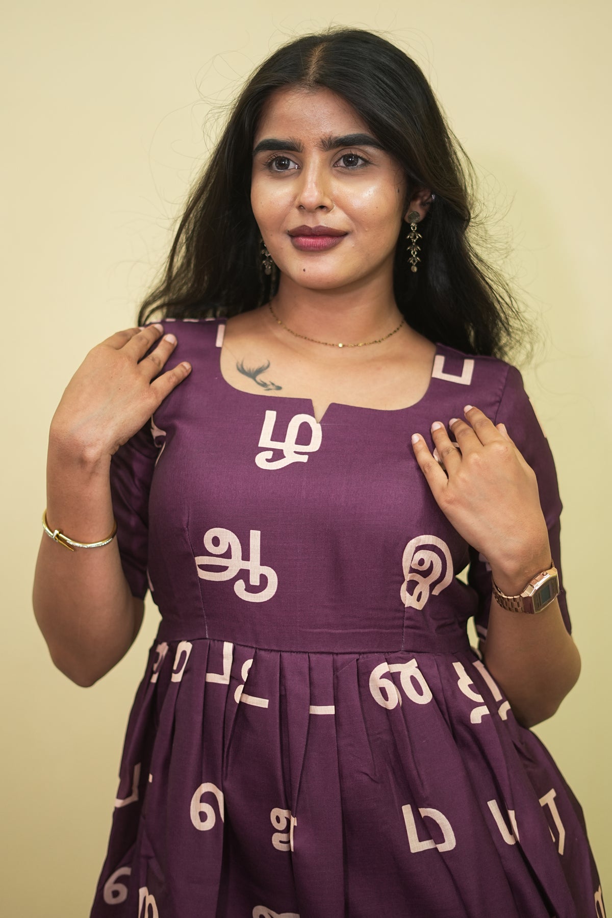Tamil Script Elegance Maxi Dress | B - 014