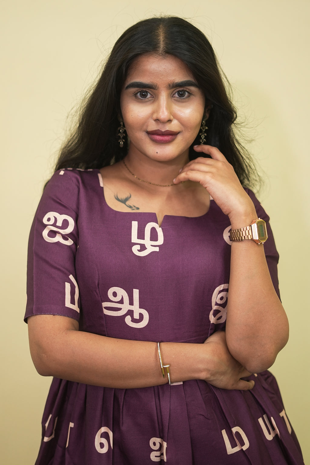 Tamil Script Elegance Maxi Dress | B - 014