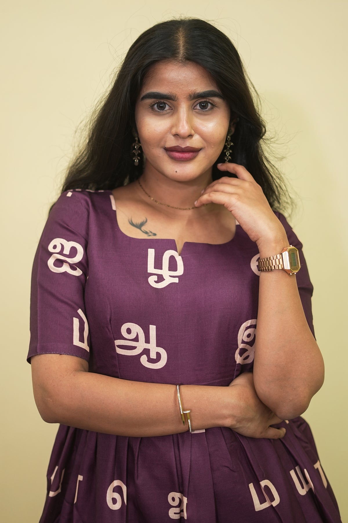 Tamil Script Elegance Maxi Dress | B - 014