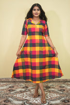 Rainbow Checks Collared Flare Maxi Dress | B - 015