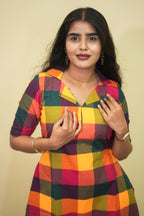 Rainbow Checks Collared Flare Maxi Dress | B - 015