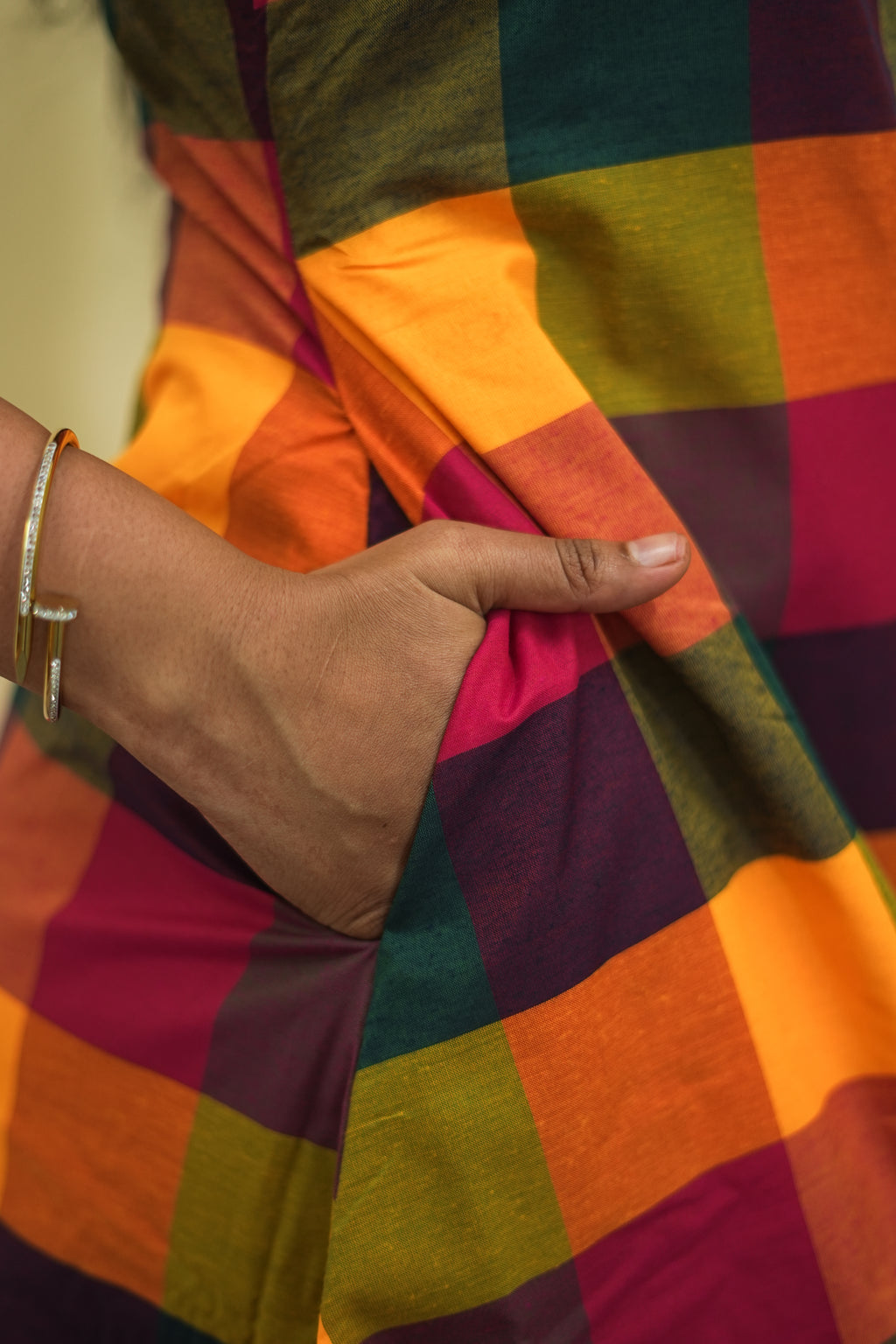 Rainbow Checks Collared Flare Maxi Dress | B - 015