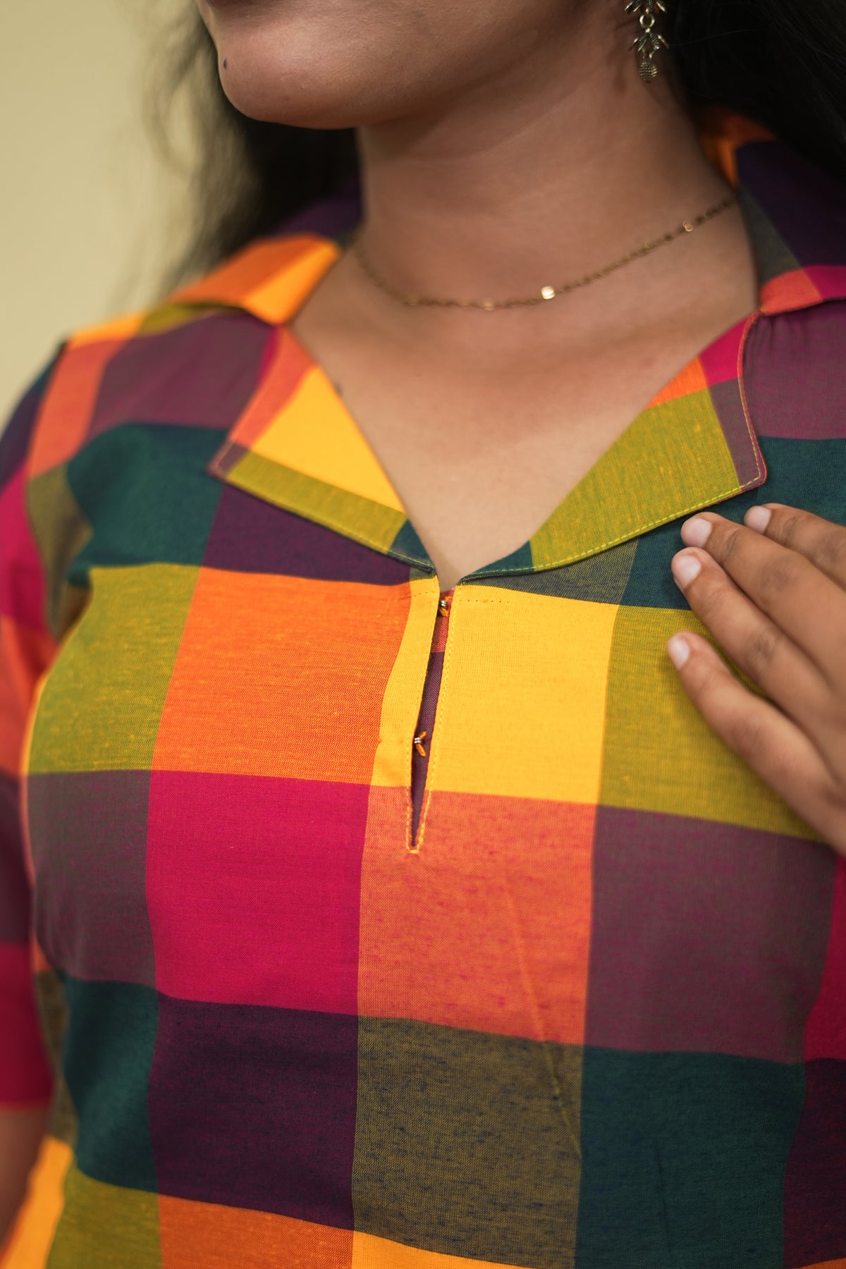 Rainbow Checks Collared Flare Maxi Dress | B - 015