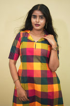 Rainbow Checks Collared Flare Maxi Dress | B - 015